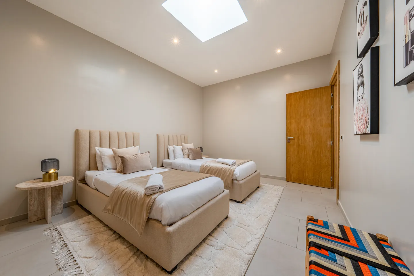 Bedroom 2, family suite upstairs: single beds under a skylight, reached through bedroom 1